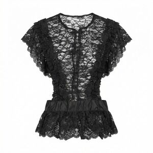 Recollections Lace Corset Black Victorian Ruffles Flowers Edwardian Gothic sz M